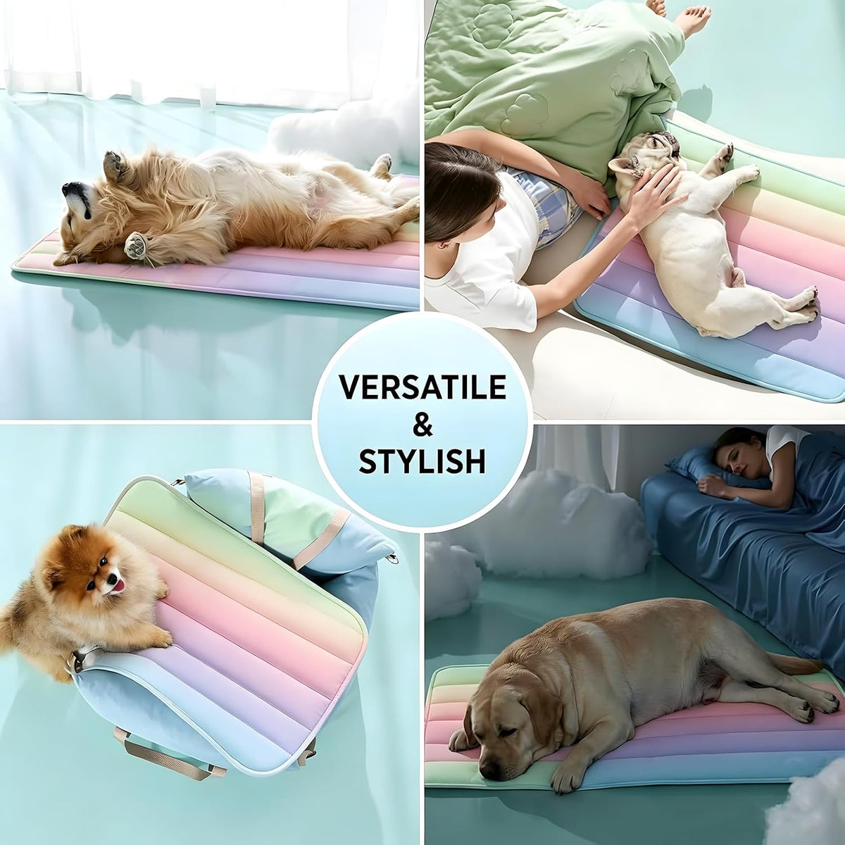 Dog Cooling Mat,Cooling Mat for Dogs & Cats,Cat Cooling Mat,Pet Cooling Mat,Cooling Gel Pad for Dogs & Cats,Summer Pet Cool Mat,Hand Washable,Pets Gel Cooling Pad (Rainbow Colors)