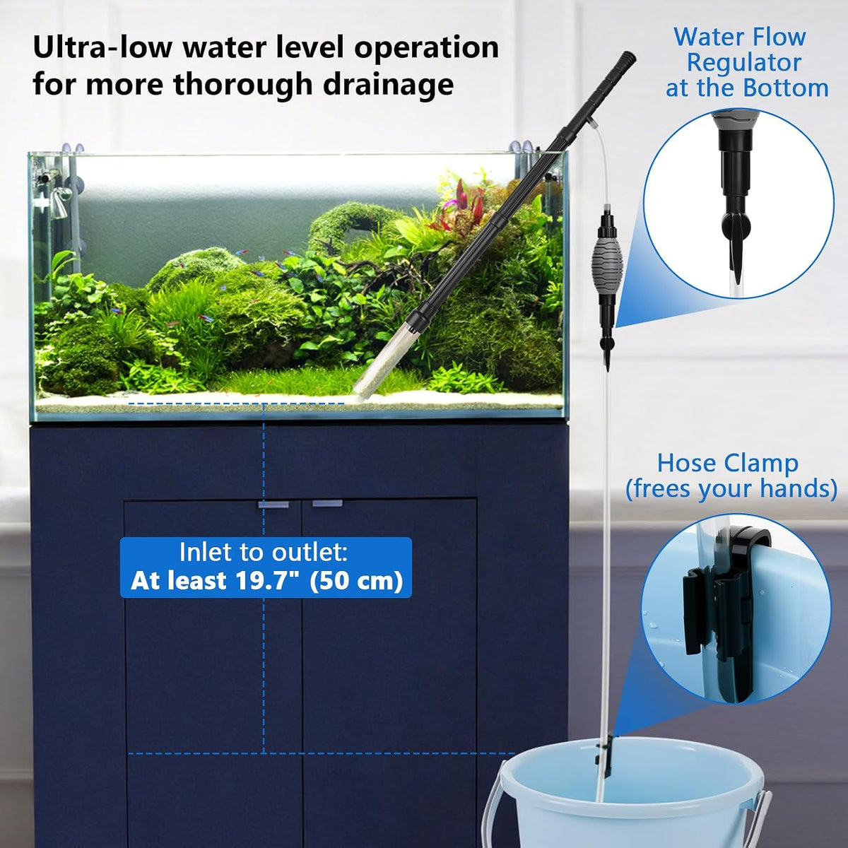 Gravel Vacuum for Aquarium Siphon - Adjustable Flow Fish Tank Cleaner