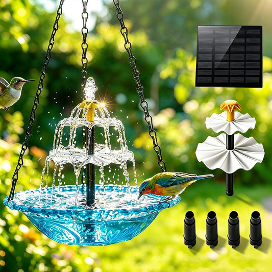 Solar Cascade Hanging Bird Bath Fountain for Hummingbird Garden Decor