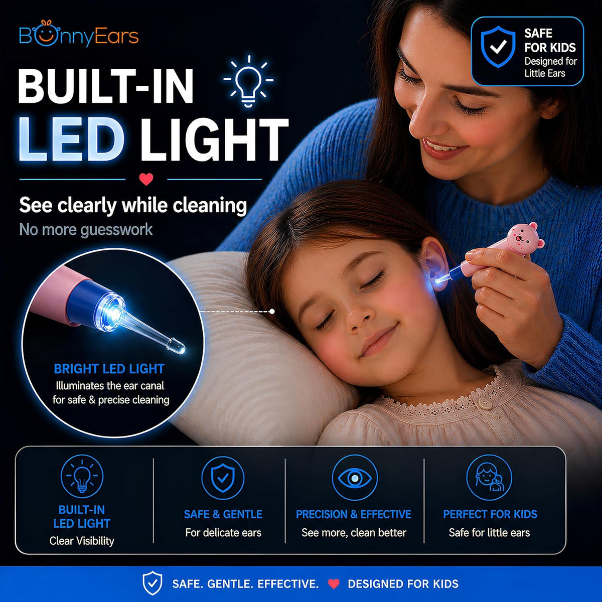Ear Wax Removal Tool with Led Light for Kids - Toddlers, Infants, Baby and Adult by Bonnyears | Stainless Steel Earwax Remover Kit | Ear Pick Spoon Curette Tweezers Cleaning
