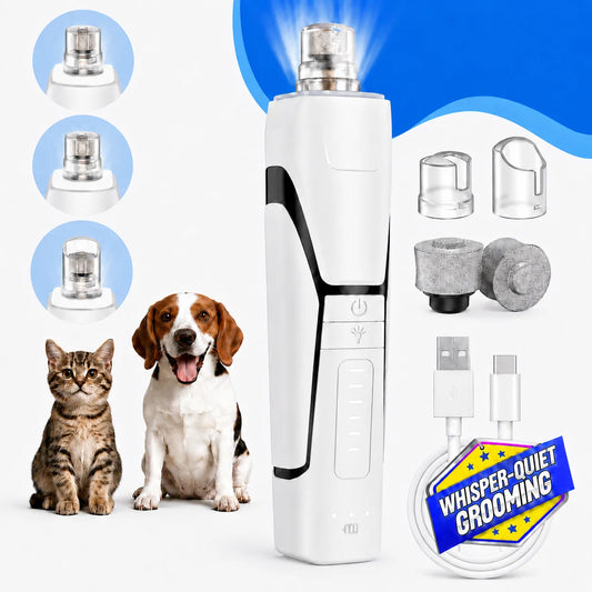 Dog Nail Grinder, 360° LED Light, 6-Speed, Quiet Electric Pet Nail Trimmer with 4 Grinding Ports for Small, Medium and Large Dogs & Cats