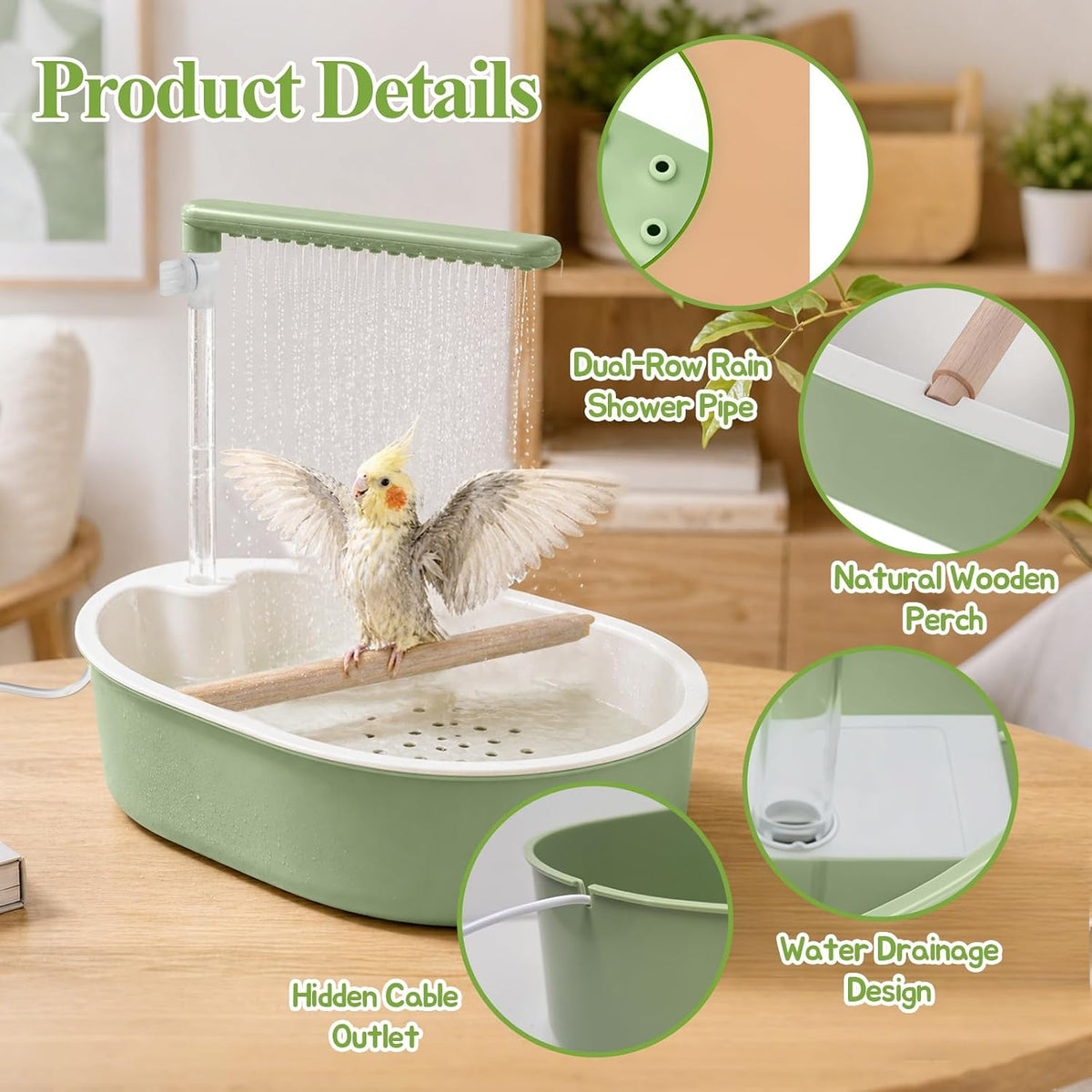 Automatic Parrot Bird Bath for Cage, Parakeet Bath Shower with Pump