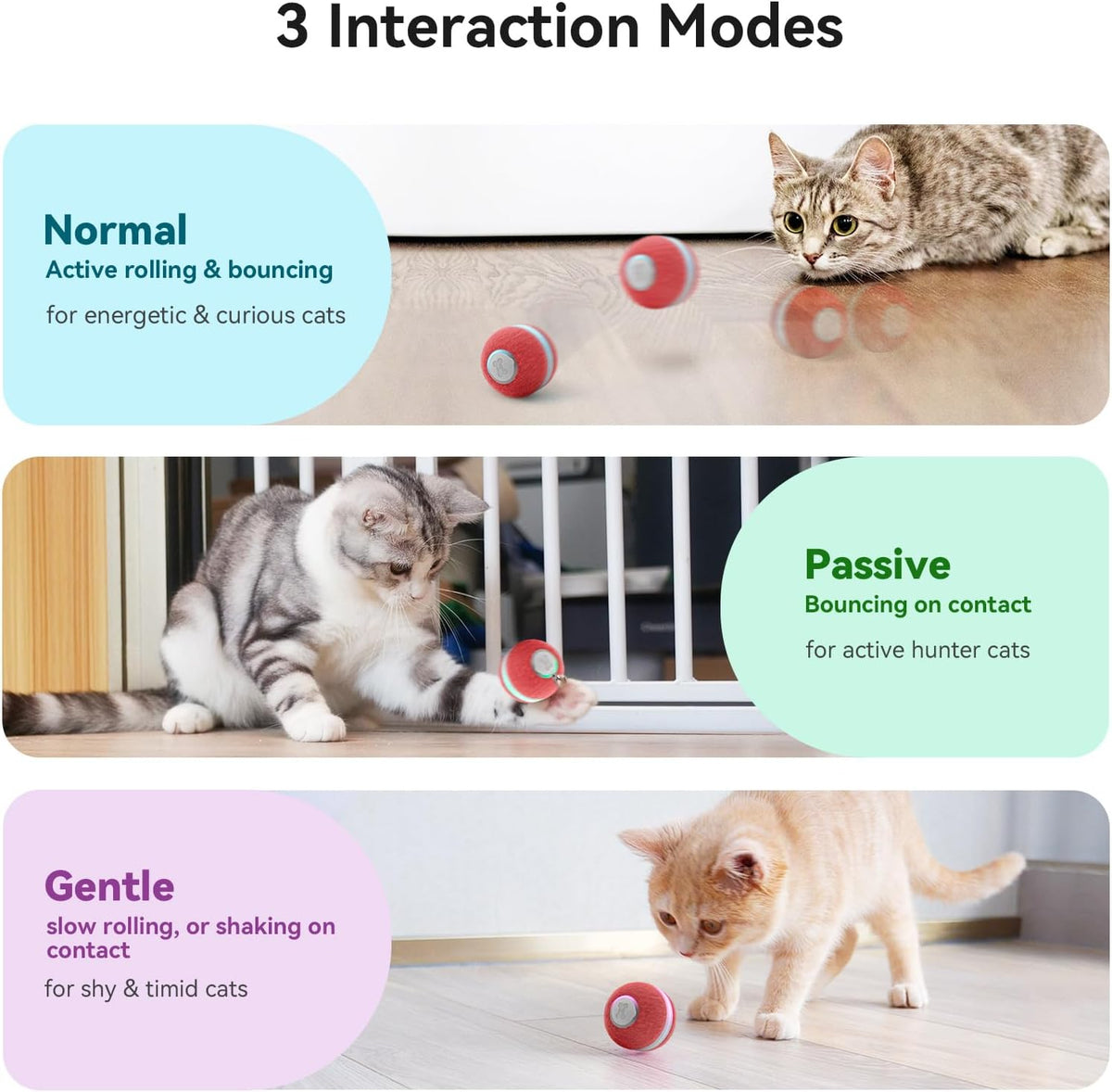 Interactive Cat Ball Toy, Automatic Moving Ball Toy for Indoor Cat Kitten, Electric Pet Toy Fun Gift with Light