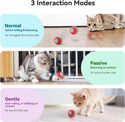 Interactive Cat Ball Toy, Automatic Moving Ball Toy for Indoor Cat Kitten, Electric Pet Toy Fun Gift with Light