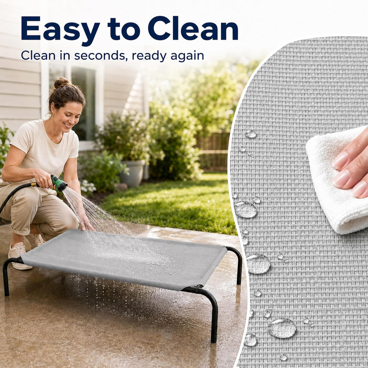 Heavy Duty Steel-Framed Portable Elevated Pet Bed, Elevated Cooling Pet Cot, 43.5" L X 25.5" W X 7.8" H(M, Grey)