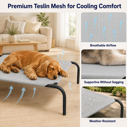 Heavy Duty Steel-Framed Portable Elevated Pet Bed, Elevated Cooling Pet Cot, 43.5" L X 25.5" W X 7.8" H(M, Grey)