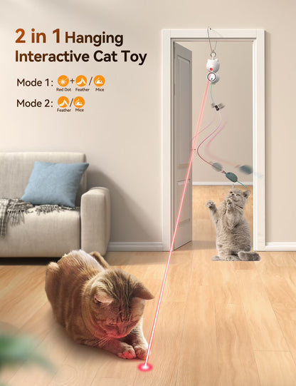 Interactive Cat Toys for Indoor Cats, 2 in 1 Automatic Laser Teaser Cat Toy, USB Rechargeable Self Play Toy for Cats and Kittens, White