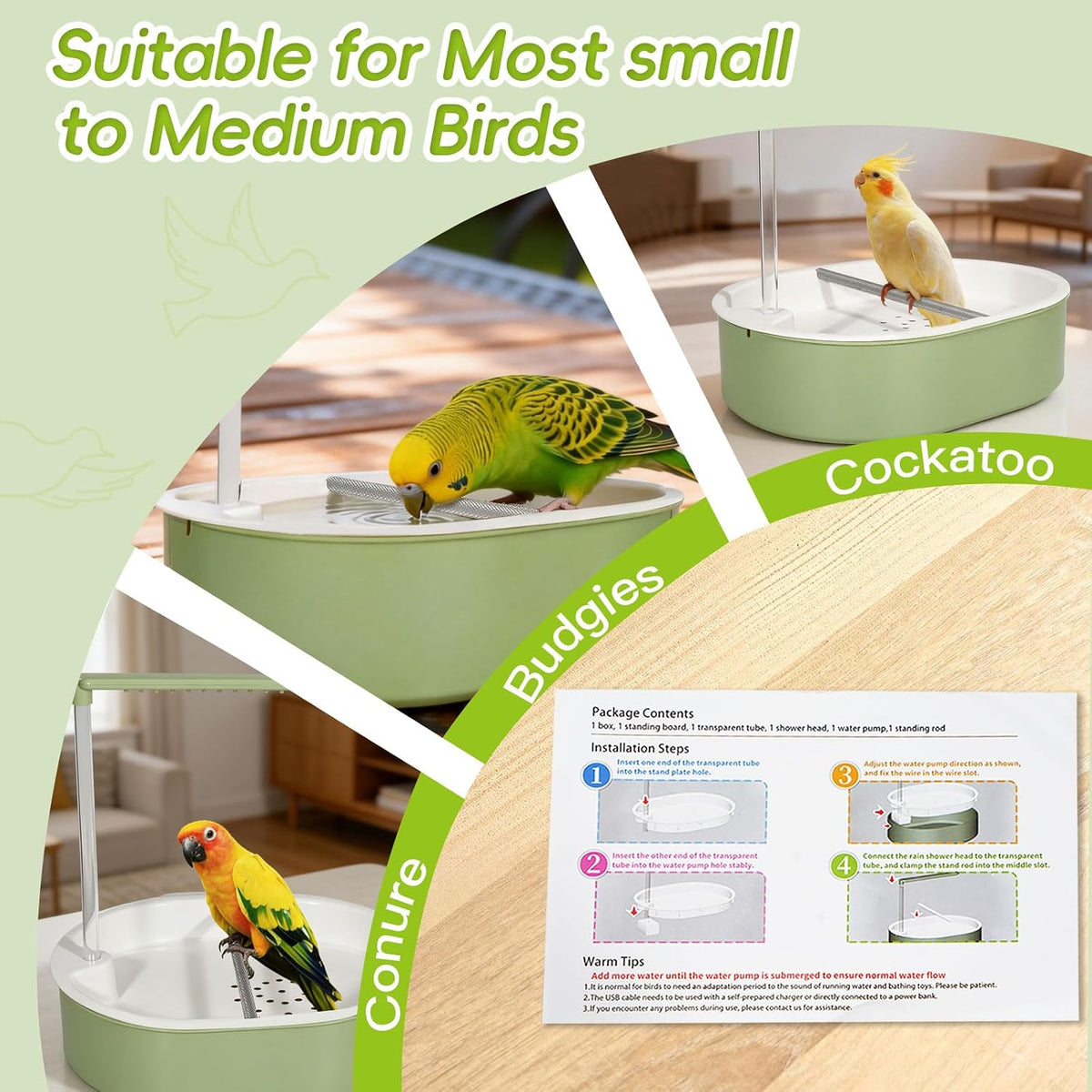 Parakeet Bird Bath - Parrot Shower for Budgie Cockatiel Lovebird and Conure