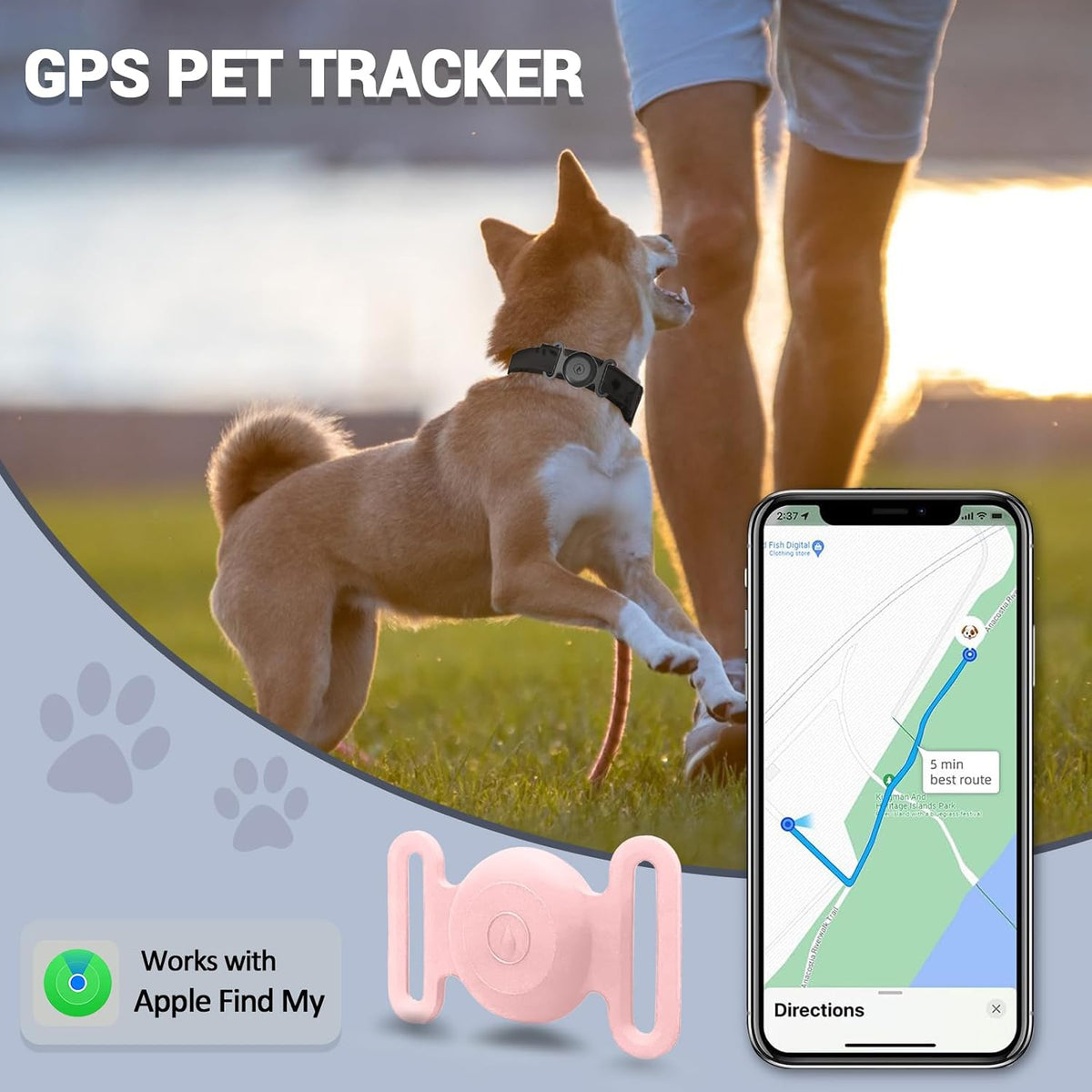 GPS Tracker for Dogs, Mini GPS Cat Tracker, IPX8 Waterproof GPS Trackers for Cats with Holder, No Monthly Fee, Work with Apple Find My(Ios Only), Smart Trackers for Dogs-Pink-4