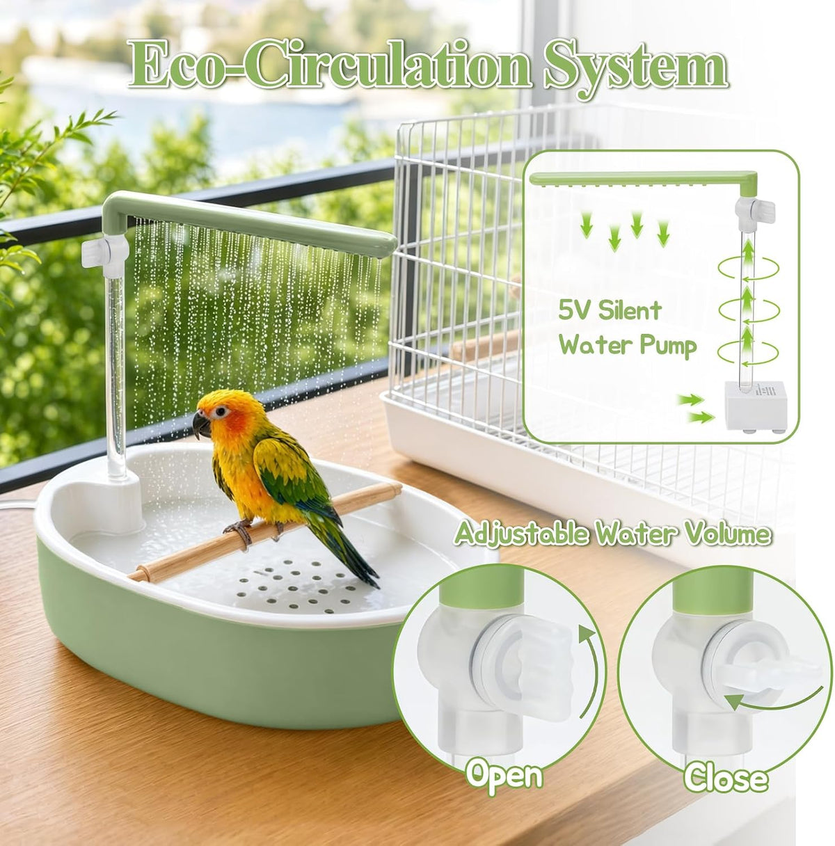Automatic Parrot Bird Bath for Cage, Parakeet Bath Shower with Pump