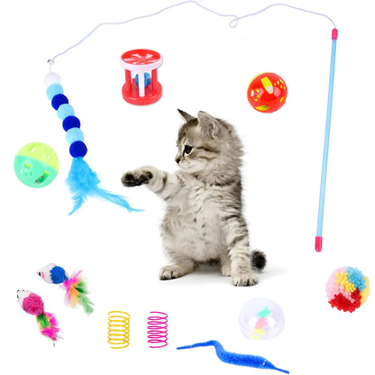 15PCS Cat Toys Kitten Toys Combination Tunnel Interactive Cat Toys Cat Tunnel Tease Cat Stick Colorful Mouse Plush Ball Bell Ball for Cats