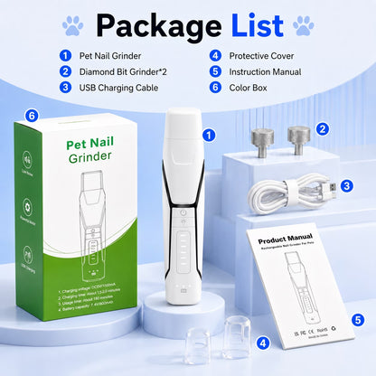 Dog Nail Grinder, 360° LED Light, 6-Speed, Quiet Electric Pet Nail Trimmer with 4 Grinding Ports for Small, Medium and Large Dogs & Cats
