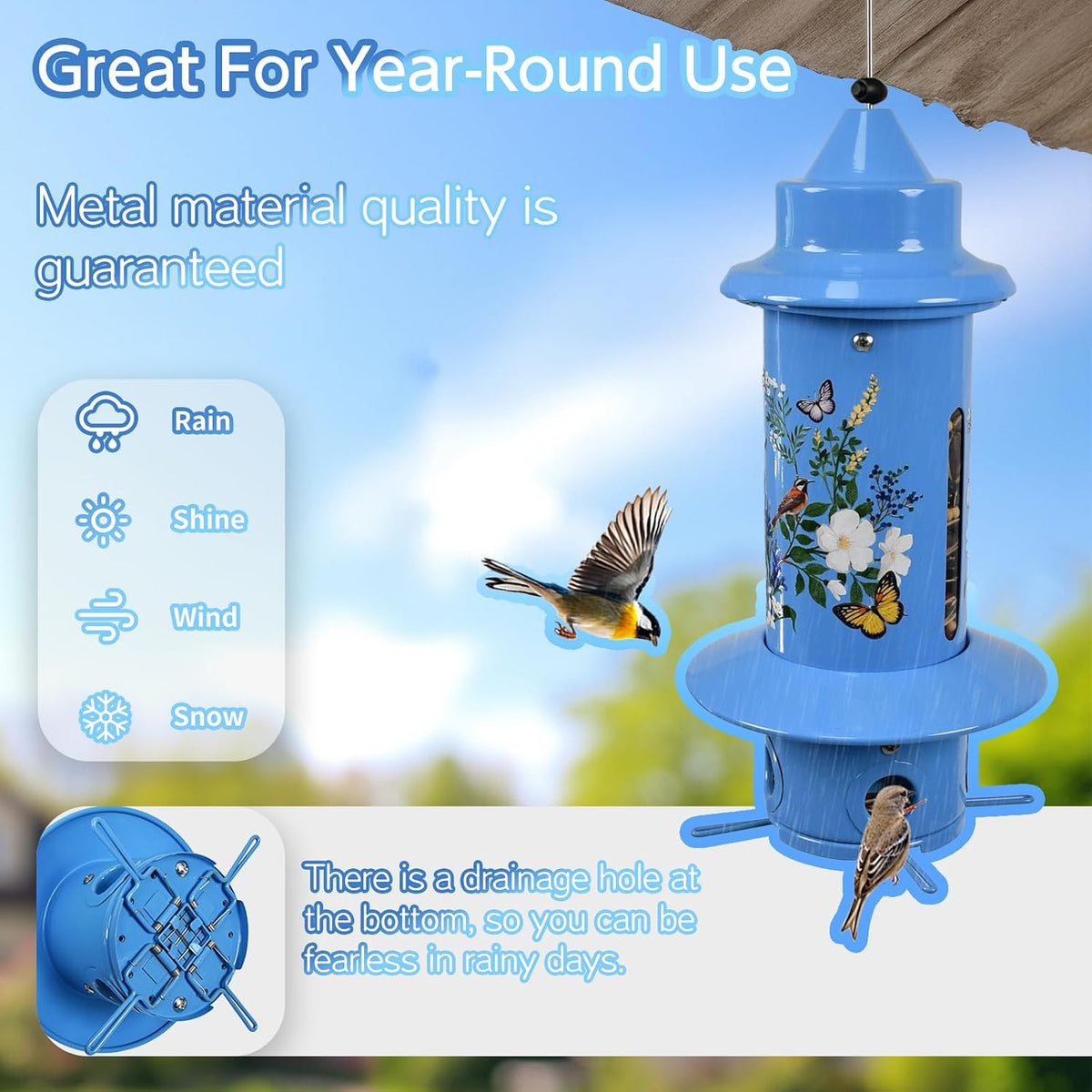 Squirrel Proof Bird Feeder for Outdoors, 5LB Metal Hanging Feeder