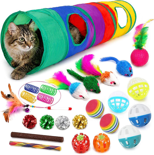 25 Pcs Cat Toys Set, Cat Tunnel Toy for Indoor Cats, Kittens