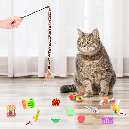 15PCS Cat Toys Kitten Toys Combination Tunnel Interactive Cat Toys Cat Tunnel Tease Cat Stick Colorful Mouse Plush Ball Bell Ball for Cats