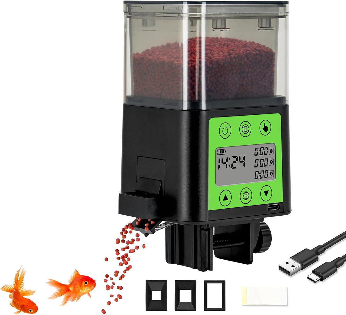 Automatic Fish Feeder for Aquarium with Timer, LCD Display 320ML Large Capacity Adjustable Fish Dispenser, Operated Feeders for Goldfish, Turtle for Vacation, Weekend or Daily Use(Green)