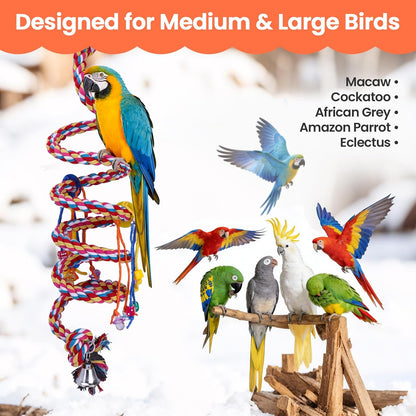110" Ultra Long Bird Rope Perch Toys for Macaws. Heavy Duty Climbing Swing