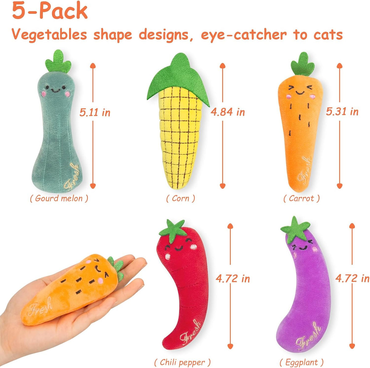 Catnip Cat Toys 5 Pack Vegetable Plush for Indoor Cats