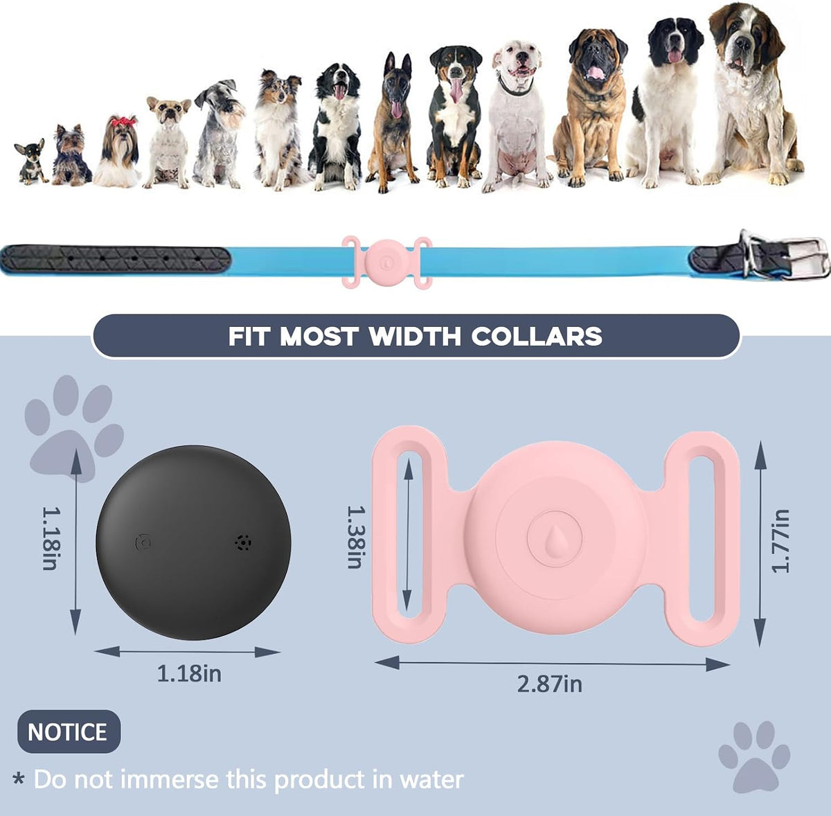 GPS Tracker for Dogs, Mini GPS Cat Tracker, IPX8 Waterproof GPS Trackers for Cats with Holder, No Monthly Fee, Work with Apple Find My(Ios Only), Smart Trackers for Dogs-Pink-4