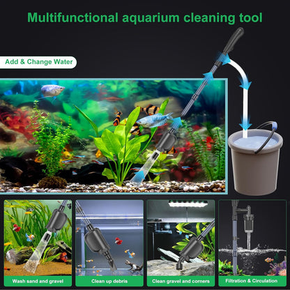 Electric Aquarium Gravel Cleaner with Strong Suction, Adjustable Water Flow, Auto Water Change & Sand Wash & Algae Remover, Low Water Level, 1.5M Hose & Telescopic Tube (36W, 580GPH)