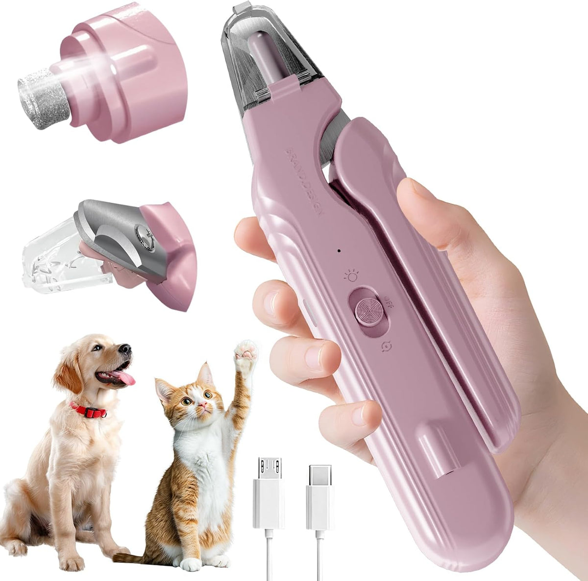 2 in 1 Dog & Cat Pets Nail Clippers and Grinder with Lights - Safety Guard to Avoid Overcutting,Professional Pet Nail Claw Trimmers, Professional Grooming Tools for Pets (Medium & Small Pet)，Pink