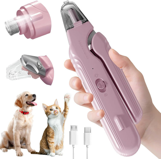 2 in 1 Dog & Cat Pets Nail Clippers and Grinder with Lights - Safety Guard to Avoid Overcutting,Professional Pet Nail Claw Trimmers, Professional Grooming Tools for Pets (Medium & Small Pet)，Pink