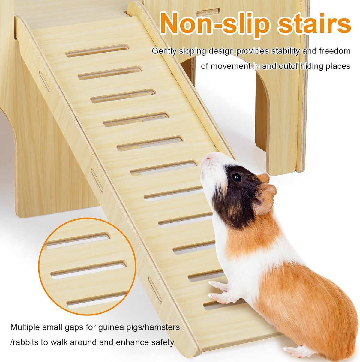 Large Guinea Pig Hideout, Upgraded Wooden Guinea Pig Castle with Guinea Pig Ramp, Easy to Assemble Guinea Pig House for Small Animal House Habitat or Hamster Hideout/Rabbit Hideout