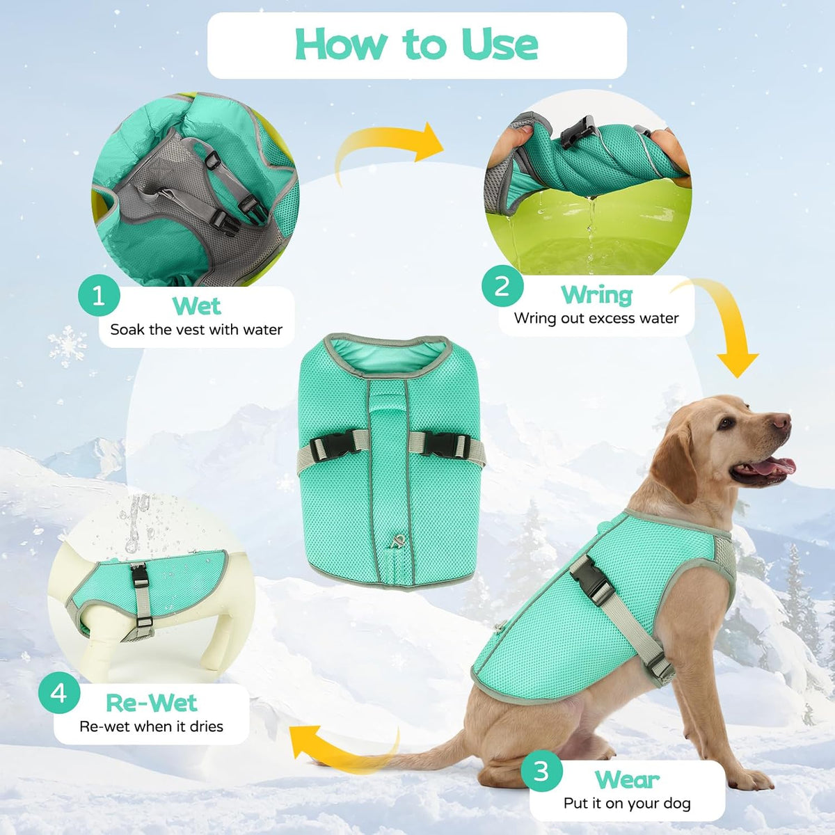 Cooling Vest for Dogs Summer Hiking, Mesh Cooling Apparel for Doggies Walking, Reflective Trim Dog Vest for Hot Weather with Buckle and Adjustable Fit, Green, XXL