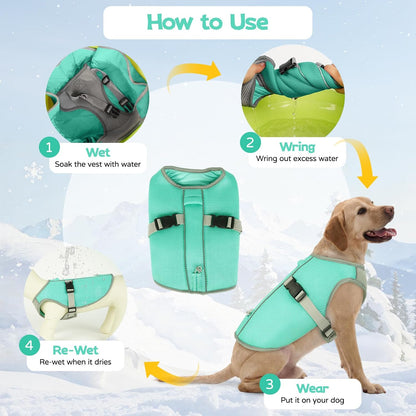 Cooling Vest for Dogs Summer Hiking, Mesh Cooling Apparel for Doggies Walking, Reflective Trim Dog Vest for Hot Weather with Buckle and Adjustable Fit, Green, XXL