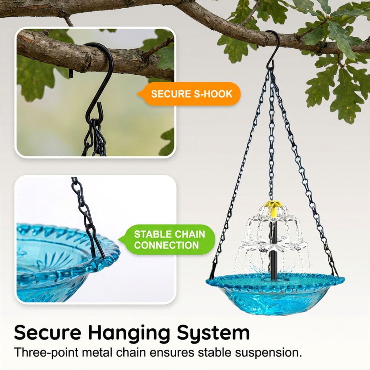 Solar Cascade Hanging Bird Bath Fountain for Hummingbird Garden Decor