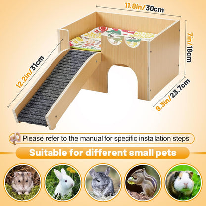Upgraded Sturdy Wooden Guinea Pig Castle with Stairs & Mat