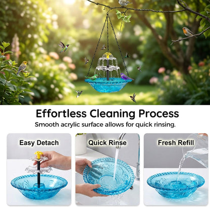 Solar Cascade Hanging Bird Bath Fountain for Hummingbird Garden Decor