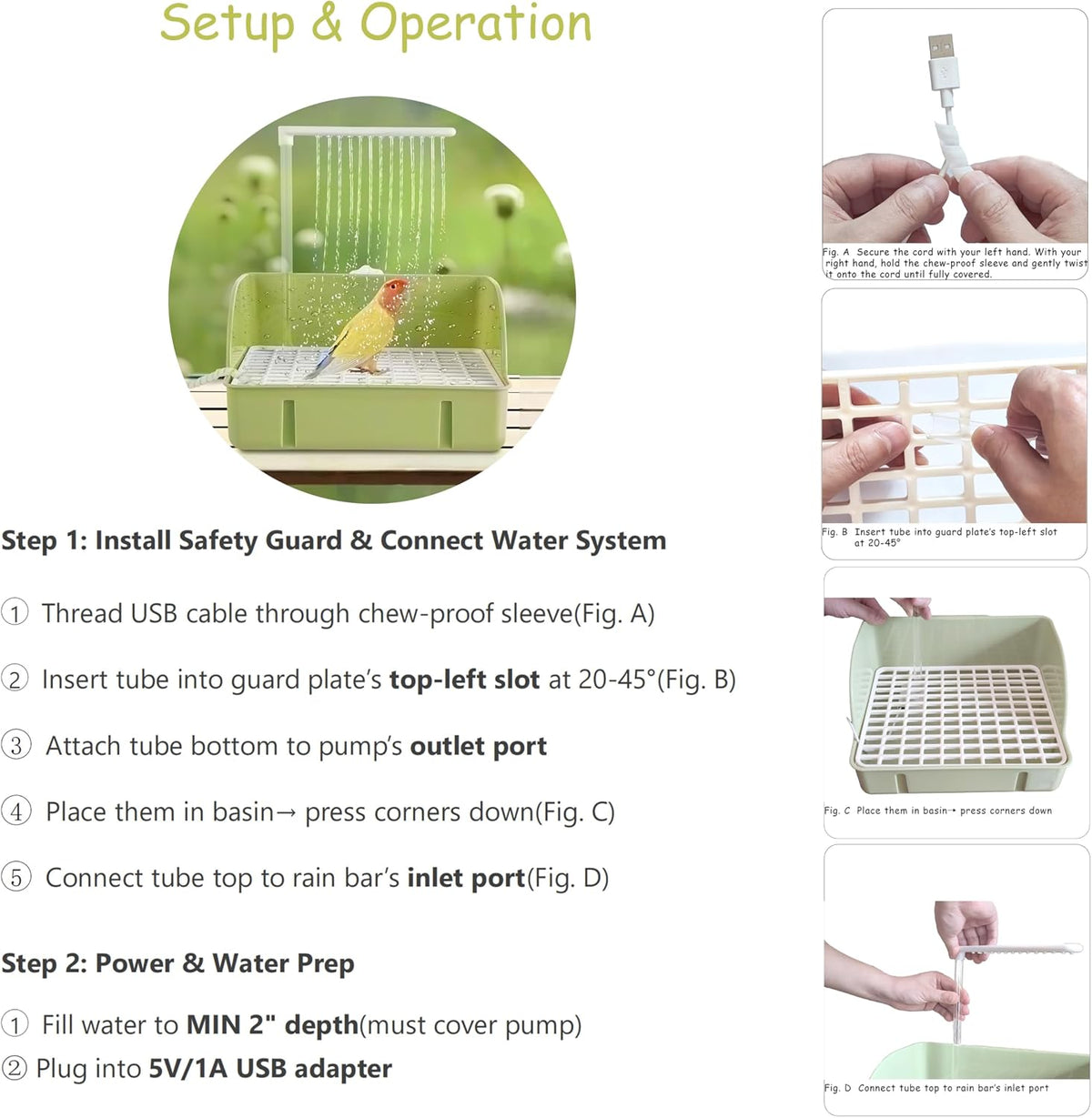 Bird Bath, Automatic Parrot Shower Bath with Pump, Birds Shower Bathtub with Running Water, Birdcage, Medium Birds Parakeets Budgies Cockatiels Conures Finches Lovebirds