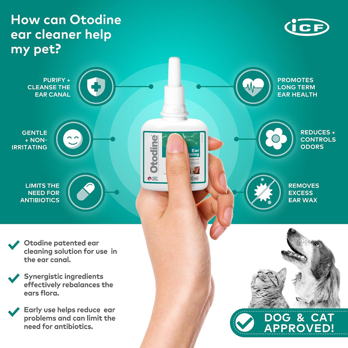 Otodine Dog Ear Cleaner Solution Drops for Itchy Ears, Infections, Head Shaking, Scratching, Wax, Debris & Odor - Tris-Edta Flush - Gentle & Safe for Cats & Puppies - 100Ml