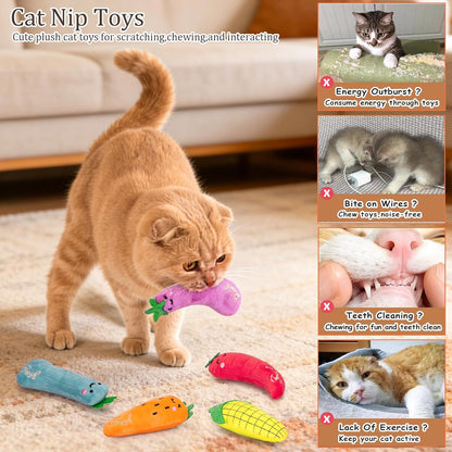 Catnip Cat Toys 5 Pack Vegetable Plush for Indoor Cats