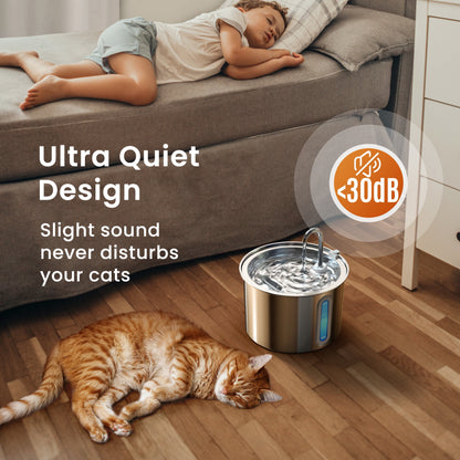 PWF-001 304 Stainless Steel Cat Water Fountain, 2L Water Fountains for Cats Indoor - Silver
