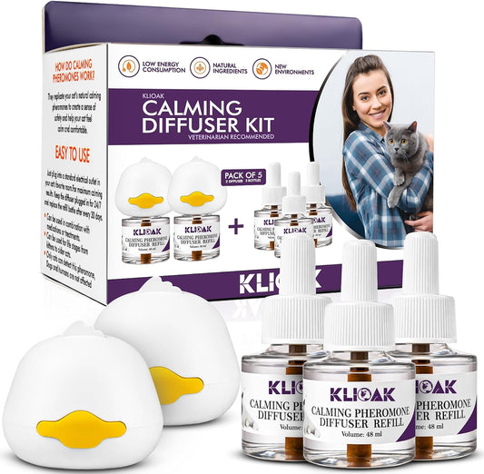 Cat Calming Diffuser Kit 2 Plug-In Diffusers & 3 Refills, Advanced Cat Pheromone Diffuser for Anxiety Relief Spraying, Scratching, Aggression & Fighting, Long-Lasting Solution for All Cats
