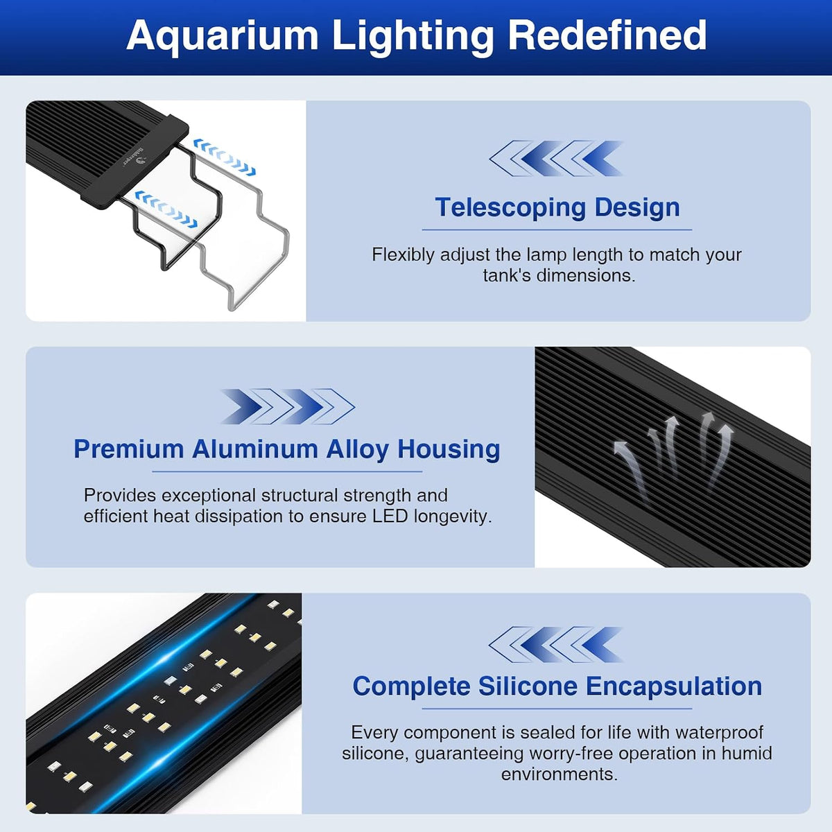 Aquarium Light, LED Fish Tank Lights with Auto Time Sync & 24/7