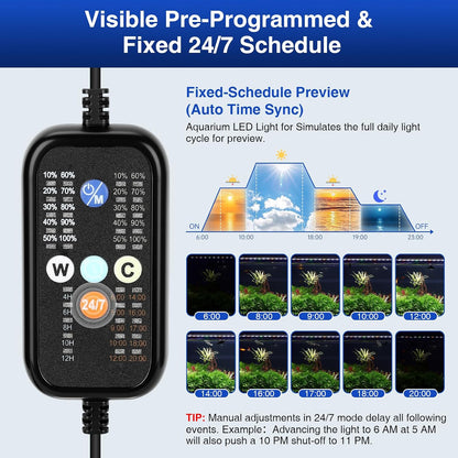 Aquarium Light, LED Fish Tank Lights with Auto Time Sync & 24/7