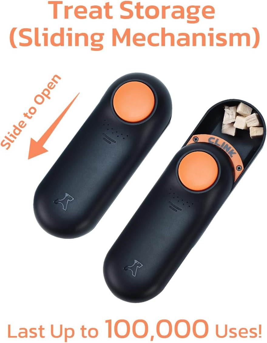 2-In-1 Dog Clicker for Training with Treat Storage, Black