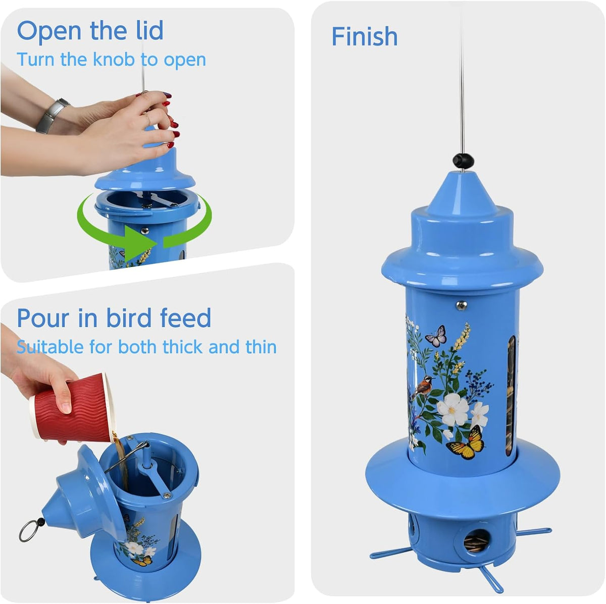 Squirrel Proof Bird Feeder for Outdoors, 5LB Metal Hanging Feeder