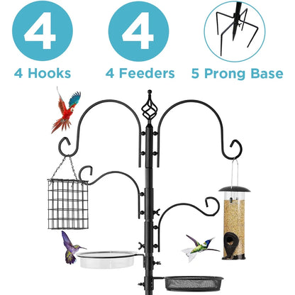 4-Hook Bird Feeding Station Bird Feeding Station Kit 92In Steel Tall Bird Feeder Poles with Bird Bath, Mesh Tray Suet Feeder