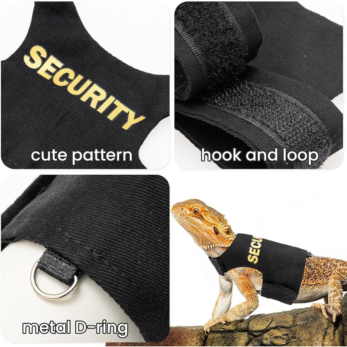 Bearded Dragon Carrier Backpack with Security Printing Harness Leash Set, Reptile Lizard Space Capsule Astronaut Clear Bubble Window Travel Carrier for Small Animal Guinea Pig(Black, Security Harness)