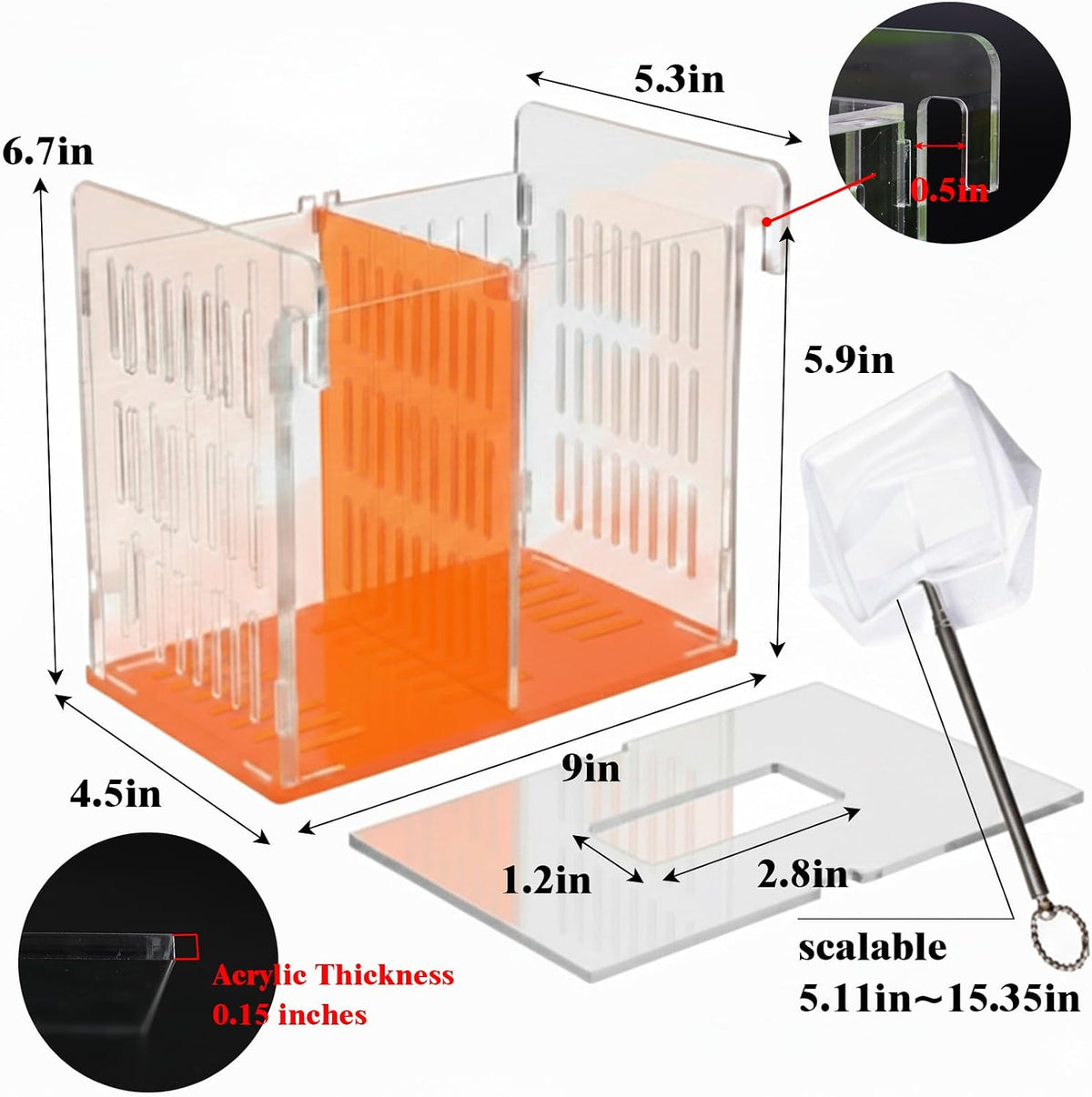 Acrylic Breeder Box for Fish Tank, Aquarium Isolation & Hatchery with Net