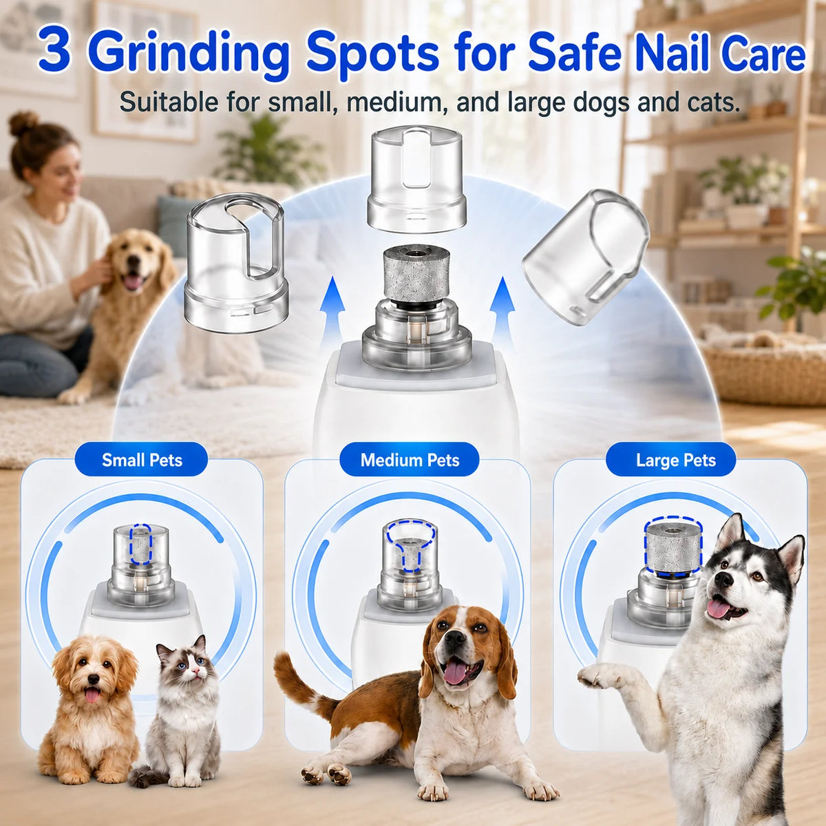 Dog Nail Grinder, 360° LED Light, 6-Speed, Quiet Electric Pet Nail Trimmer with 4 Grinding Ports for Small, Medium and Large Dogs & Cats