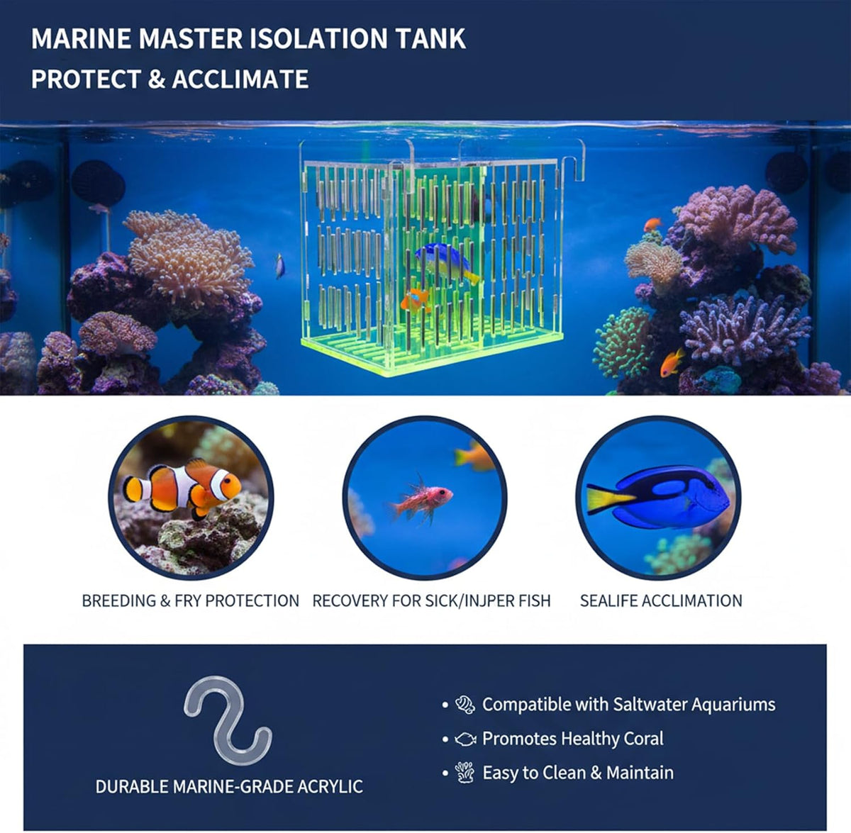 Acrylic Breeder Box for Fish Tank, Aquarium Isolation & Hatchery with Net