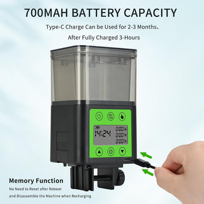 Automatic Fish Feeder for Aquarium with Timer, LCD Display 320ML Large Capacity Adjustable Fish Dispenser, Operated Feeders for Goldfish, Turtle for Vacation, Weekend or Daily Use(Green)