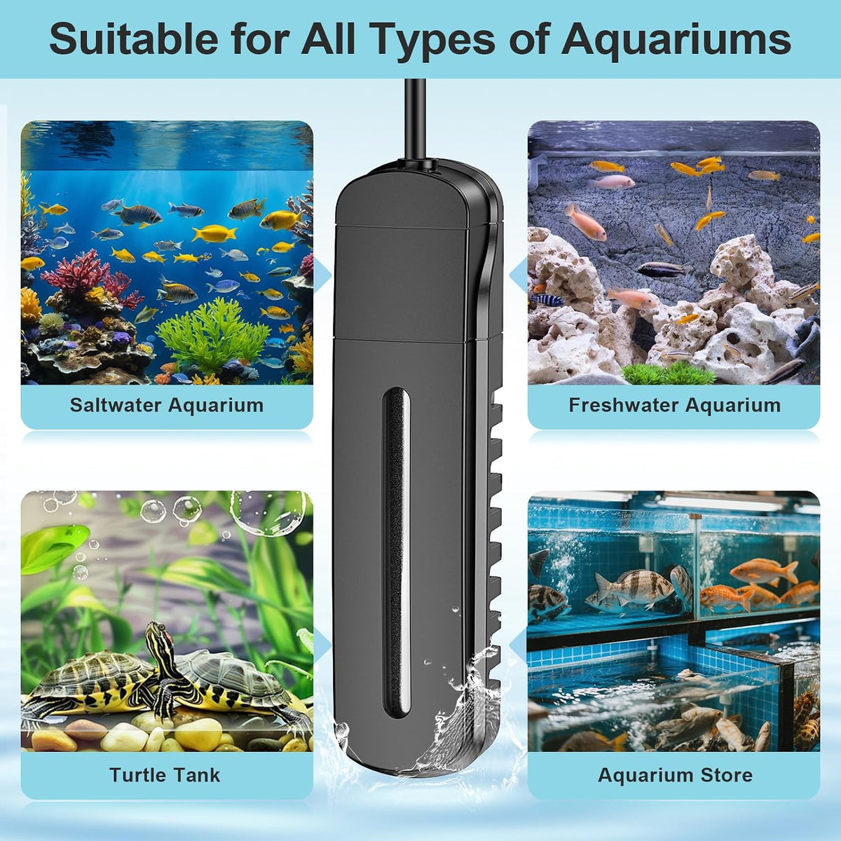 Aquarium Heater, 100W/200W/300W/500W Fish Tank Heater with Upgraded LED Large Display, Up/Down Control Buttons and Intelligent Leaving Water Automatic Power-Off for Saltwater and Freshwater