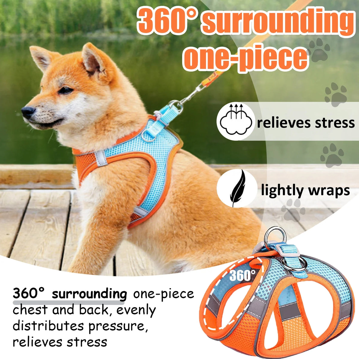 Cat Harness and Leash, Escape Proof Cat Vest Dog Walking Leash and Harness Set, Adjustable Step in Pet Harness, Reflective Breathable Easy Control Vest for Small Large Kitten Dog Outdoor, Orange XS