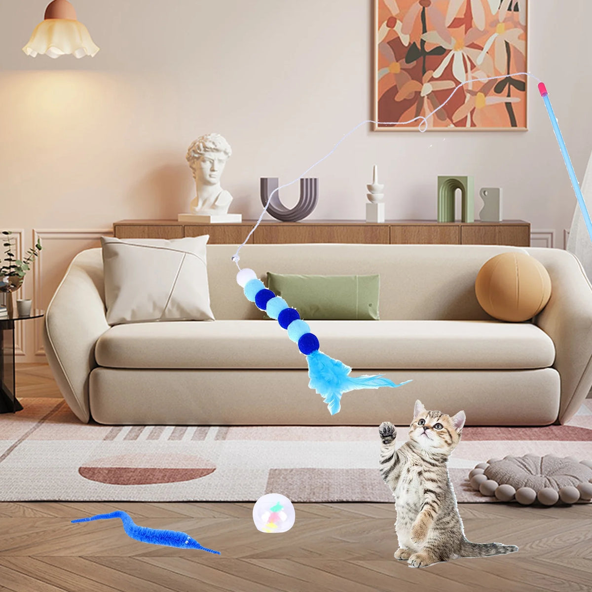 15PCS Cat Toys Kitten Toys Combination Tunnel Interactive Cat Toys Cat Tunnel Tease Cat Stick Colorful Mouse Plush Ball Bell Ball for Cats